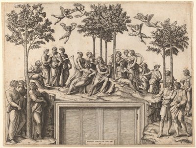 Apollo auf dem Parnass von Marcantonio Raimondi after Raphael