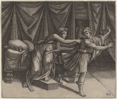 Joseph und Potiphars Frau von Marcantonio Raimondi after Raphael