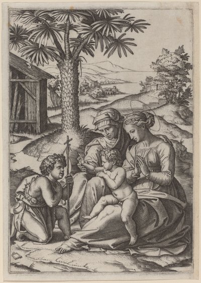 Madonna unter einer Palme von Marcantonio Raimondi after Raphael