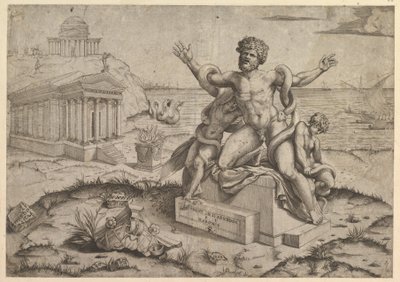 Speculum Romanae Magnificentiae: Antike Basreliefs mit Laokoon, ca. 1516-20 von Marco Dente