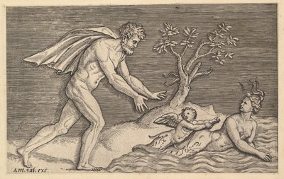 Speculum Romanae Magnificentiae: Nackter Mann verfolgt eine Najade, ca. 1515-1527 von Marco Dente