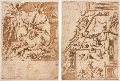 Groteske mit einem Satyr, der einen Drachen füttert (recto); Groteske mit einem springenden Zentaur (verso) von Marco Marchetti