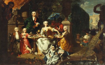 Eine Familiengruppe auf einer Terrasse im Garten einer Villa. Möglicherweise der englische Geschäftsmann George Jackson und seine Familie von Marcus Tuscher