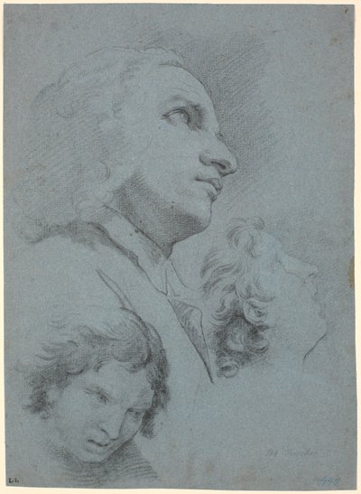 Studienblatt mit drei Köpfen. Studie zu "Das Wunder des San Giuseppe Calasanz" von Marcus Tuscher