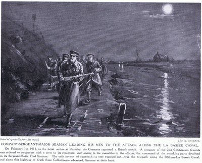 Company Sergeant Major Seaman führt seine Männer entlang des La Basse Kanals im Februar 1915 von Margaret Dovaston