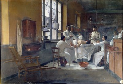 Professor Edmond Delorme (1847-1929) demonstriert die Lungenentkorkung vor Studenten im Val de Grace im Jahr 1894 von Marguerite Anne Rose Delorme