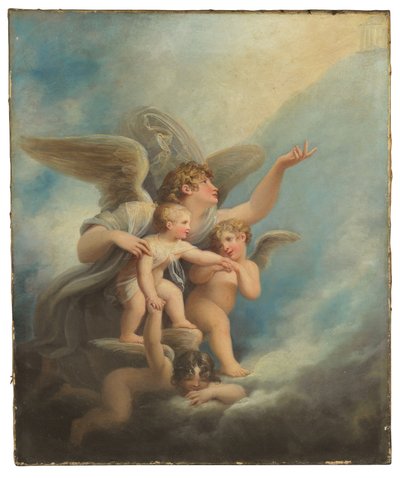 Ein Engel und Putti begleiten die Seele eines Kindes in den Himmel von Maria Hadfield Cosway