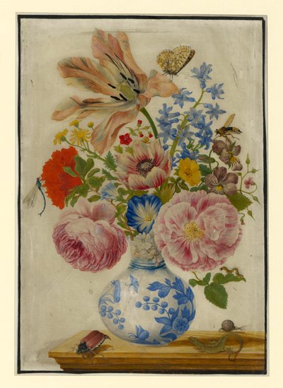 Chinesische Vase mit Rosen, Mohn und Nelken von Maria Sibylla Merian