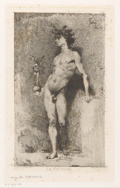 Nackter Mann mit Nike von Mariano José María Bernardo Fortuny y Carbó
