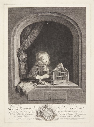 Ein Junge mit einem Vogelkäfig am Fenster von Marie Louise Adélaïde Boizot