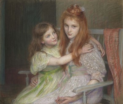 Zwei Mädchen sitzen auf einer Bank von Marie Louise Catherine Breslau