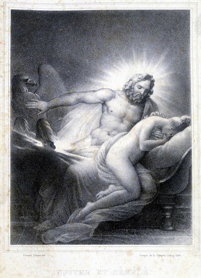 Jupiter und Semele. Lithographie von Coupin de Couprie im Jahr 1826. von Marie Philippe Coupin de la Couperin