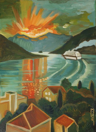 Lebendiger Fjordkreuzfahrt Sonnenuntergang von Marina Gorkaeva