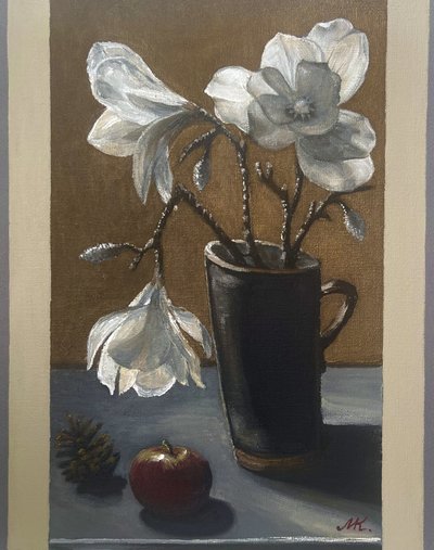 Rustikales Magnolien-Stillleben von Marina Kozyr