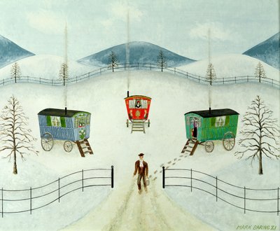Zigeunerwagen im Schnee von Mark Baring