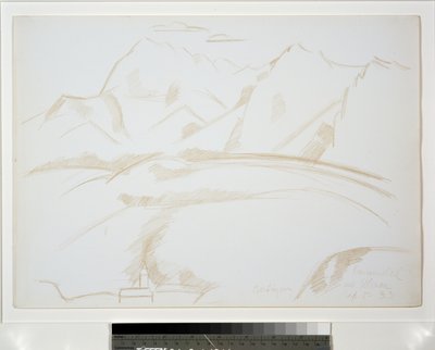Berglandschaft mit Kirchturm im Vordergrund von Marsden Hartley