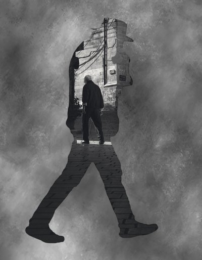 Silhouette eines alten Mannes beim Gehen von Martin Agius