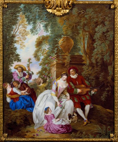 Pastorales Ritual. Zentrales Ventail der Kommode von Carlin Martin für die Gräfin von Barry von Martin Carlin