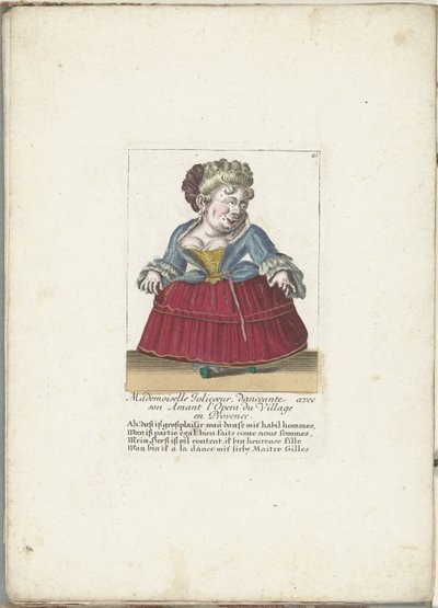 Zwerg als die französische Mademoiselle Jolicoeur, ca. 1710 (Il Callotto resurcitato oder Neu eingerichtes Zwerchen Cabinet) von Martin Engelbrecht (attributed to)