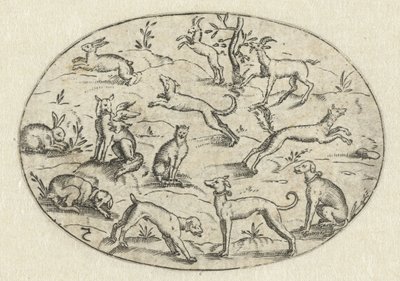 Oval mit Hunden, Ziegen und Kaninchen von Martin Pleginck