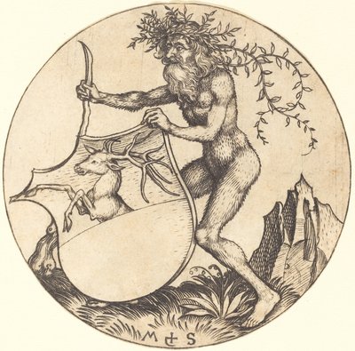 Schild mit Hirsch, gehalten von Wildem Mann von Martin Schongauer