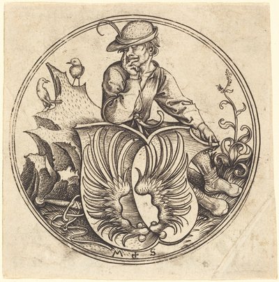 Schild mit Flügeln, gehalten von Bauer von Martin Schongauer
