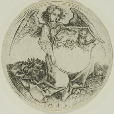 Schild mit einem Löwen, gehalten von einem Engel von Martin Schongauer