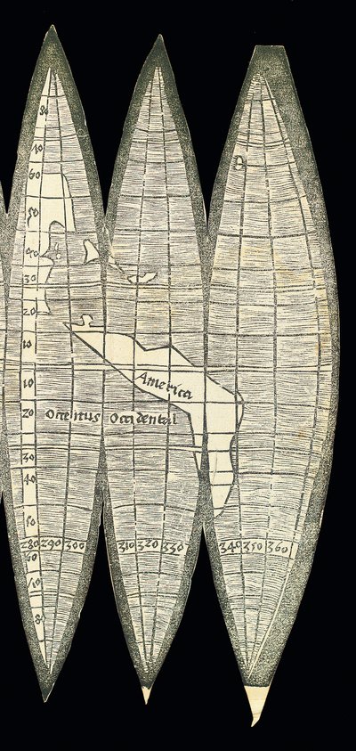 Weltkarte in Form eines Satzes von terrestrischen Globussegmenten, 1507 von Martin Waldseemuller
