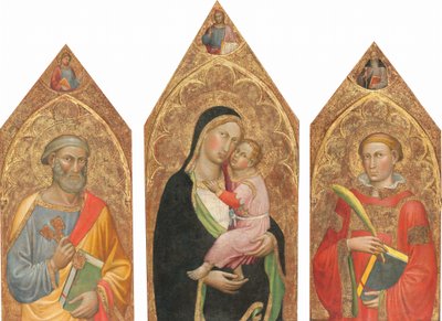 Madonna mit Kind und dem segnenden Christus, und den Heiligen Petrus, Jakobus Major, Antonius Abt und einem Diakonheiligen [gesamtes Triptychon] von Martino di Bartolomeo