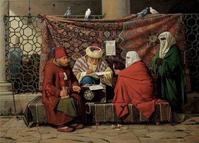 Ein türkischer Notar, der vor der Kilic Ali Pasha Moschee in Tophane, Konstantinopel, 1837, einen Ehevertrag aufsetzt von Martinus Rorbye