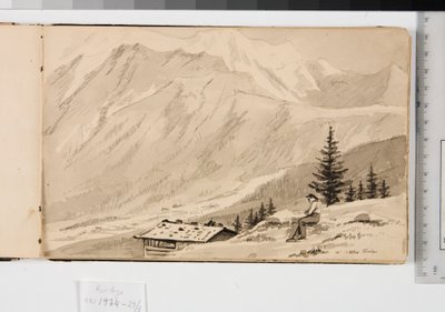 Landschaft bei Chamonix, Frankreich. Im Vordergrund ein See von Martinus Rørbye