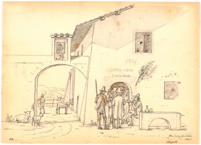 Italiener vor einer Käserei von Martinus Rørbye