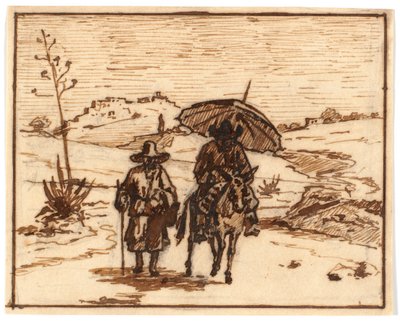 Italienische Landschaft mit Eselreiter und einem Gehenden von Martinus Rørbye