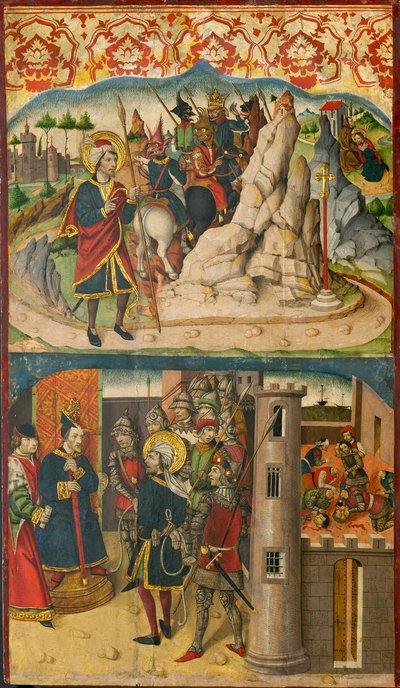 Der heilige Christophorus trifft Satan; Der heilige Christophorus vor dem König von Lykien von Martín de Soria