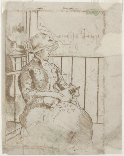 Susan auf einem Balkon, die einen Hund hält [verso], ca. 1883 von Mary Cassatt
