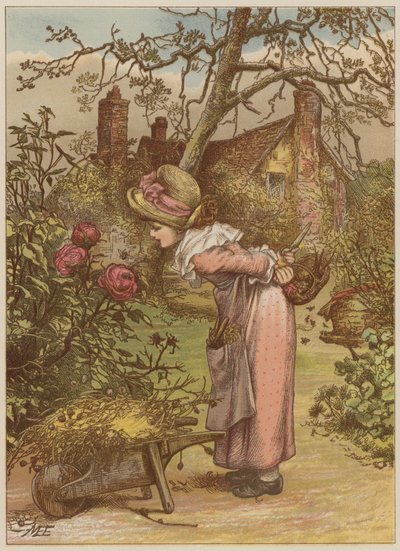 Mädchen beobachtet Biene im Garten von Mary Ellen Edwards