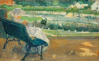 Lydia sitzt auf einer Veranda und häkelt, ca. 1881 von Mary Cassatt
