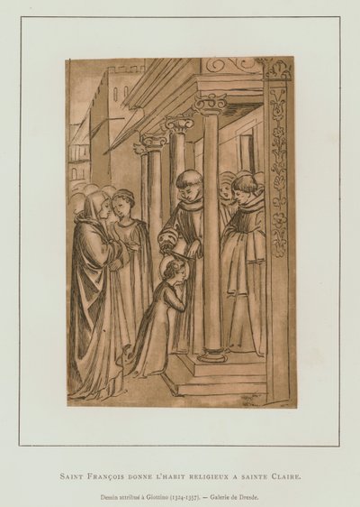 Der heilige Franziskus von Assisi schneidet dem heiligen Klara die Haare von Maso di Banco Giottino