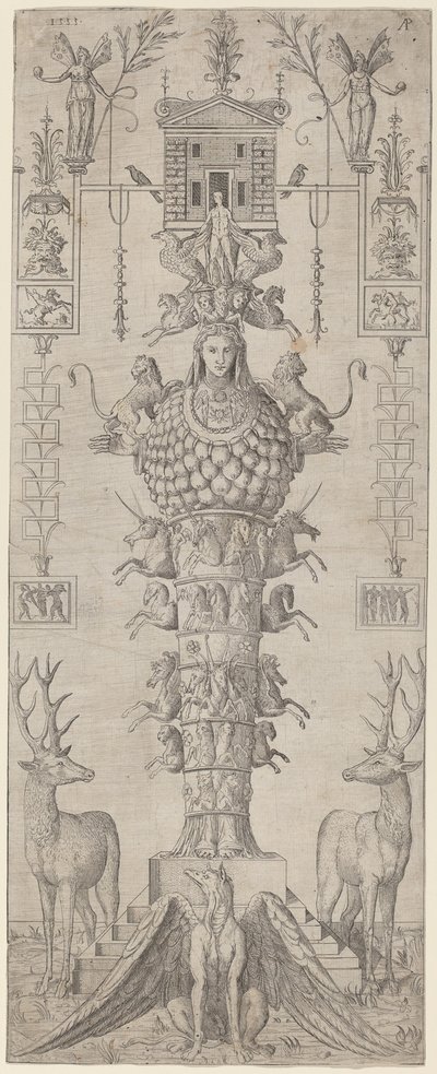 Ein Groteske mit Diana von Ephesus und verschiedenen Tieren von Master AP