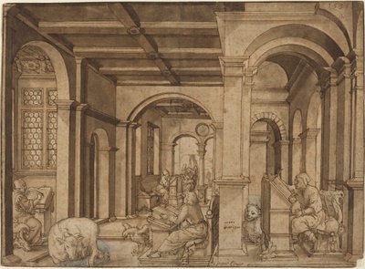 Vier Evangelisten in einem Skriptorium von Master I.K.