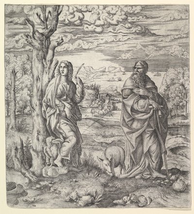 Heiliger Johannes und Antonius in einer Landschaft, ca. 1544-45 von Master IQV