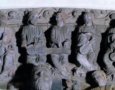 Detail des Portico de la Gloria, das Musiker darstellt von Master Mateo