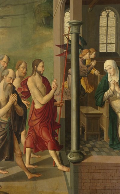 Tafel eines Altars mit Streit mit den Doktoren, auf der Rückseite Erscheinung Christi an seine Mutter von Master of Alkmaar (attributed to)