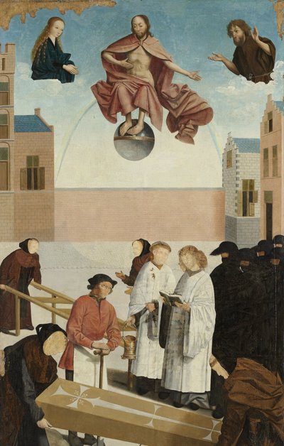 Die sieben Werke der Barmherzigkeit (Paneel eines Polyptychons mit den sieben Werken der Barmherzigkeit: das Begraben der Toten) von Master of Alkmaar
