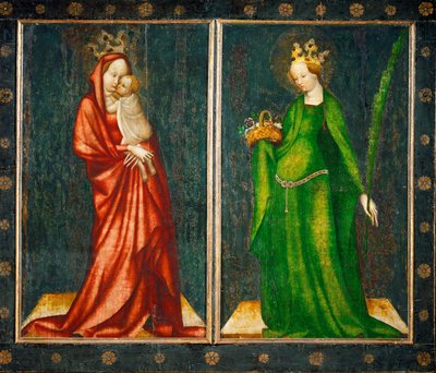 Zwei äußere Tafeln eines Altars, links Madonna, rechts Heilige Dorothea von Master of Heiligenkreuz