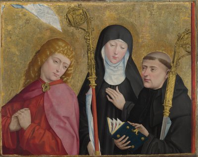 Heilige Johannes der Evangelist, Scholastica und Benedikt Das Liesborner Altarbild, ca. 1470-1480 von Master of Liesborn