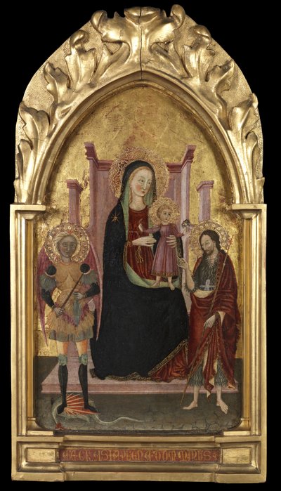 Jungfrau und Kind auf dem Thron mit dem Heiligen Michael und dem Heiligen Johannes dem Täufer von Master of the Arcetri Altarpiece