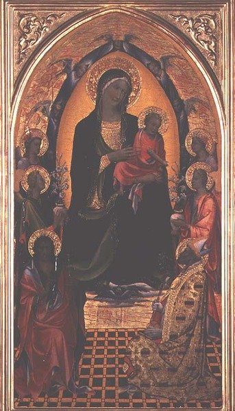 Madonna mit Kind, dem Hl. Johannes dem Täufer und dem Hl. Nikolaus von Myra von Master of the Bambino Vispo