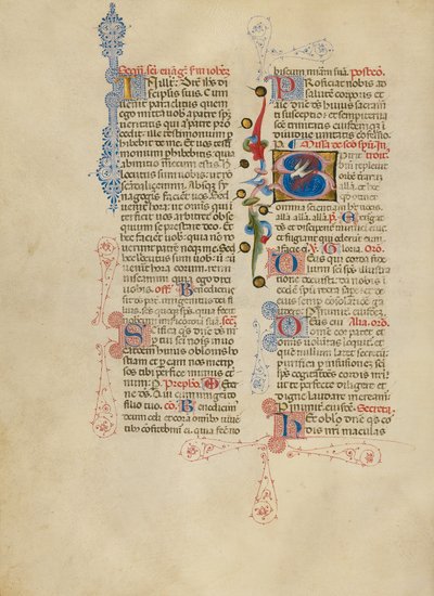 Initiale S: Die Taube des Heiligen Geistes von Master of the Brussels Initials