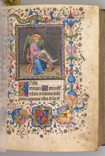 Stundenbuch von Charles dem Edlen, König von Navarra 1361-1425: fol. 27r, St. Markus, um 1405 von Master of the Brussels Initials and Associates